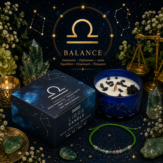 Bougie de Cristal du Zodiaque avec Bracelet de Pierres Précieuses - balance
