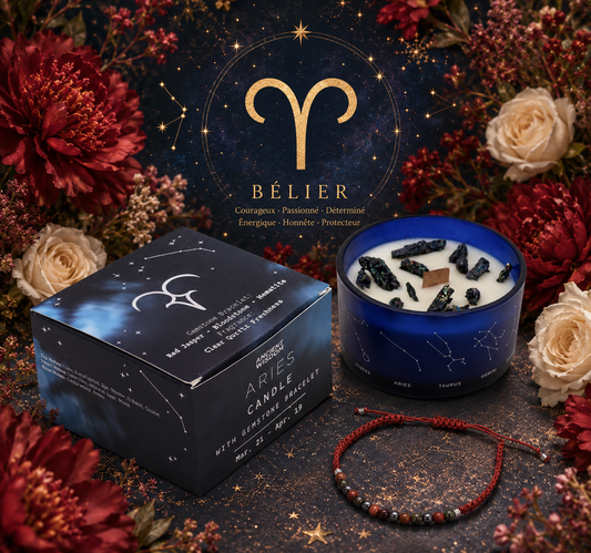Bougie de Cristal du Zodiaque avec Bracelet de Pierres Précieuses - Bélier