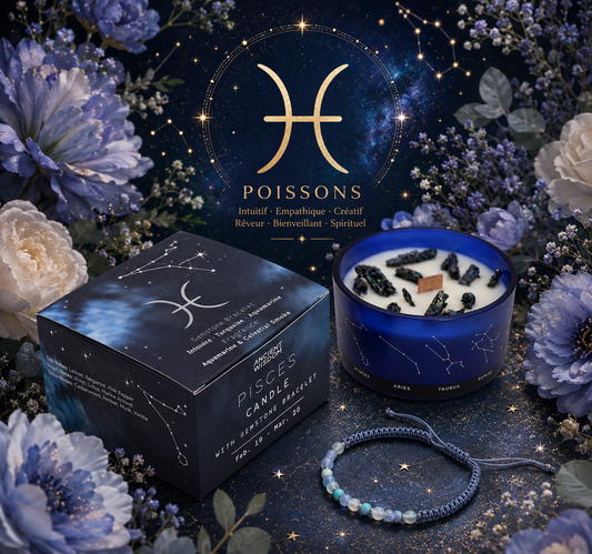 Bougie de Cristal du Zodiaque avec Bracelet de Pierres Précieuses - Poisson
