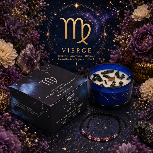 Bougie de Cristal du Zodiaque avec Bracelet de Pierres Précieuses - Vierge