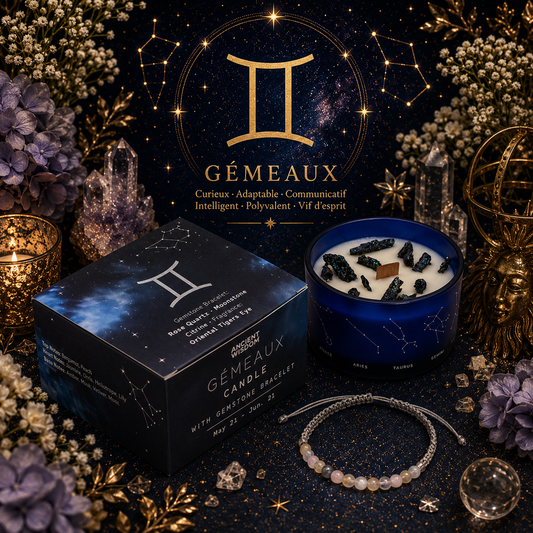 Bougie de Cristal du Zodiaque avec Bracelet de Pierres Précieuses - Gémeaux