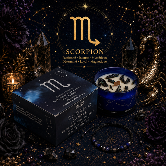 Bougie de Cristal du Zodiaque avec Bracelet de Pierres Précieuses - Scorpion